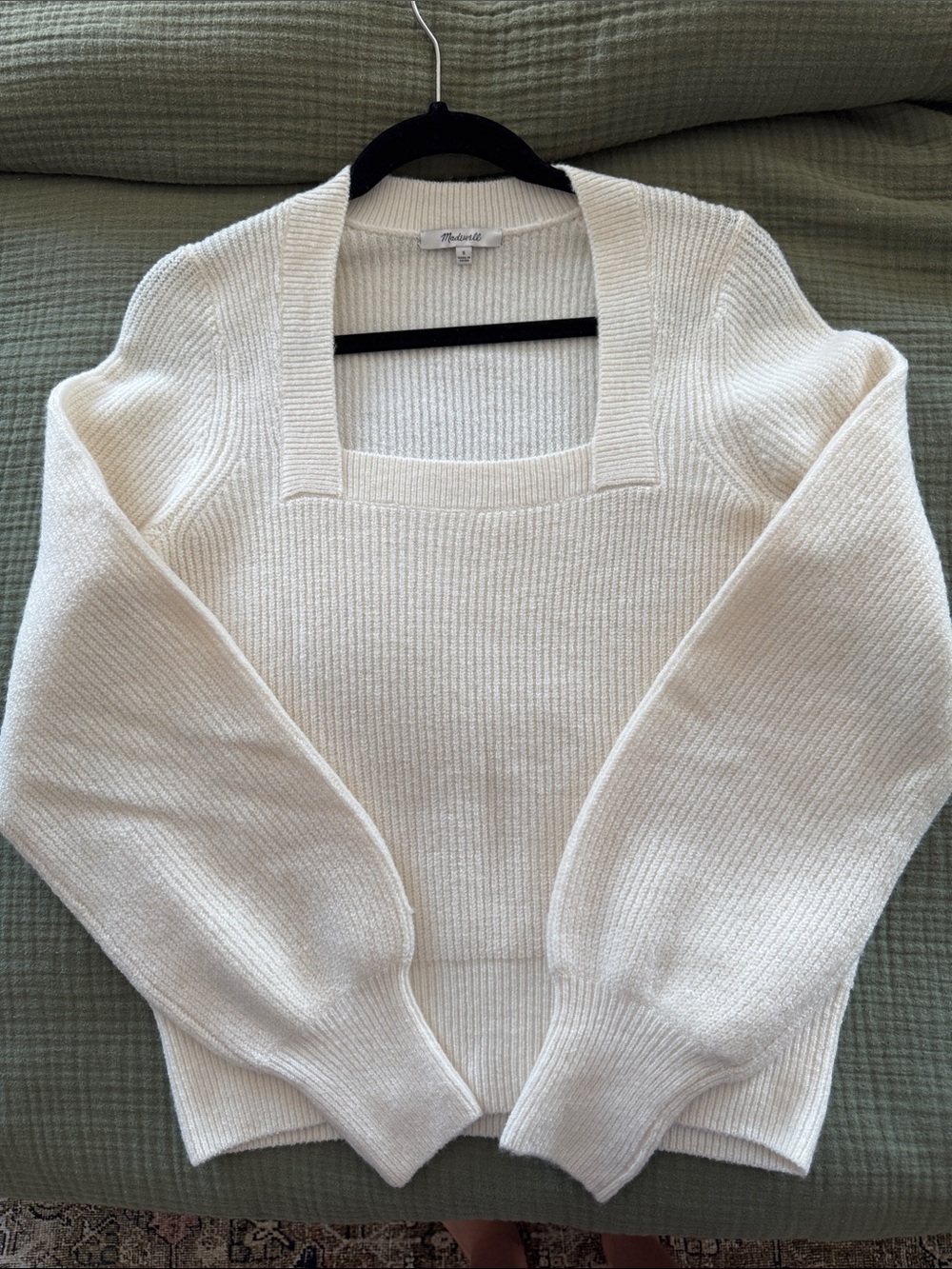Madewell Ivory Square-Neck Rib Knit Sweater